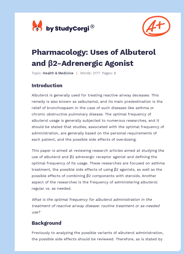 Pharmacology: Uses of Albuterol and β2-Adrenergic Agonist. Page 1