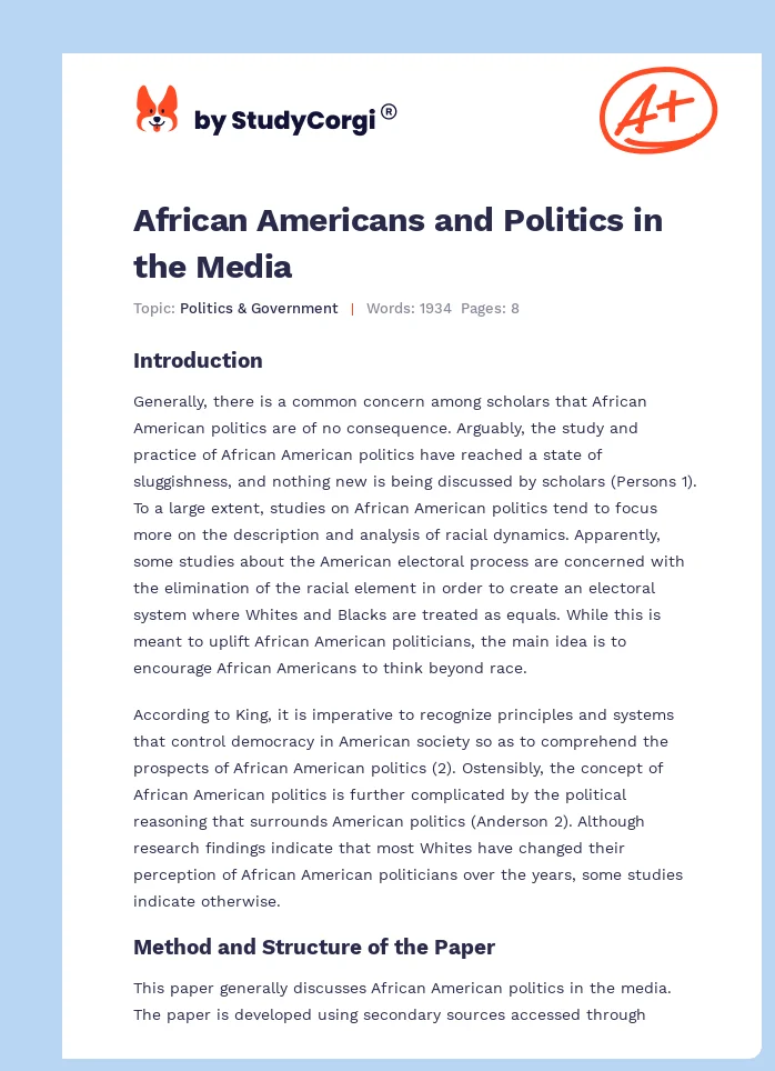 African Americans and Politics in the Media. Page 1