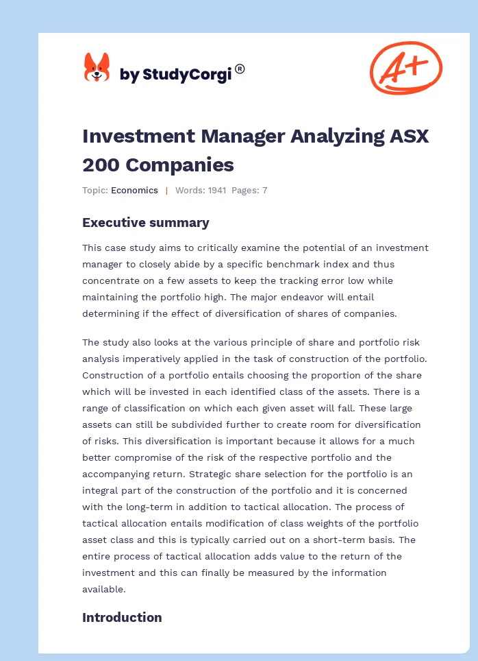 Investment Manager Analyzing ASX 200 Companies. Page 1