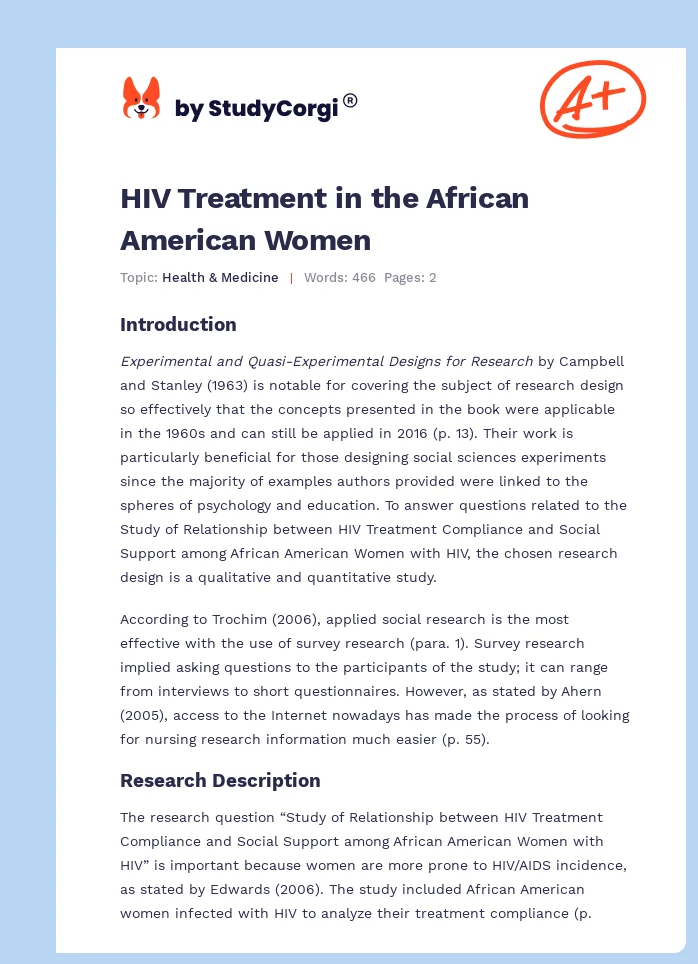 HIV Treatment in the African American Women. Page 1