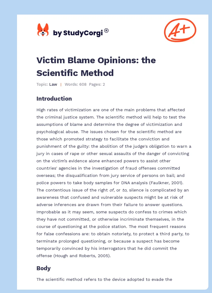 Victim Blame Opinions: the Scientific Method. Page 1