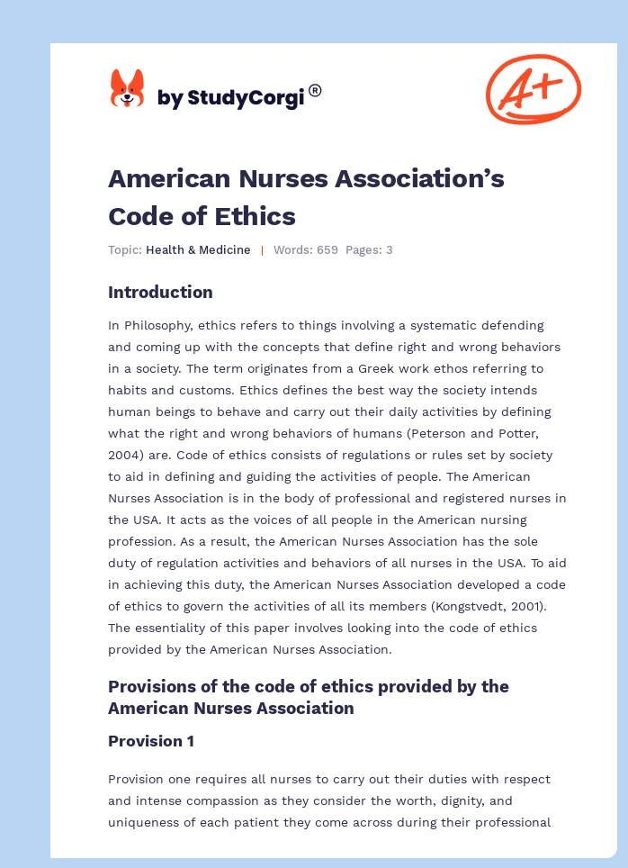 American Nurses Association’s Code of Ethics. Page 1