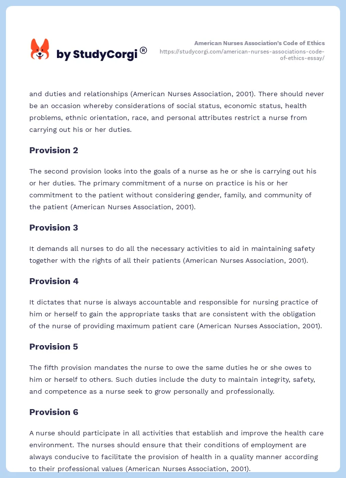 American Nurses Association’s Code of Ethics. Page 2