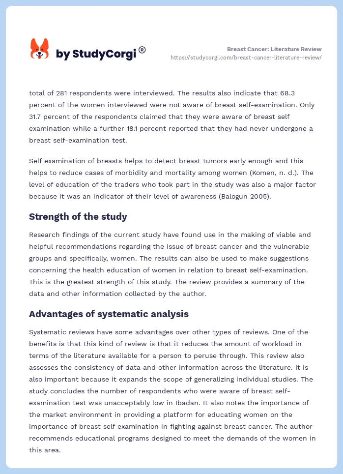 Breast Cancer: Literature Review. Page 2