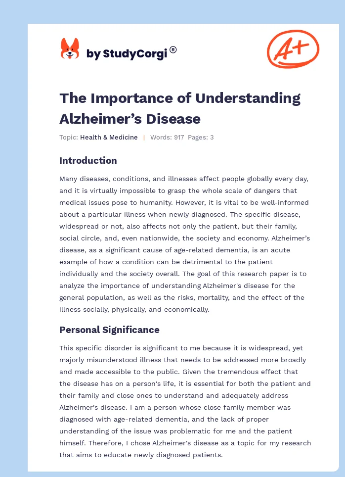 The Importance of Understanding Alzheimer’s Disease. Page 1