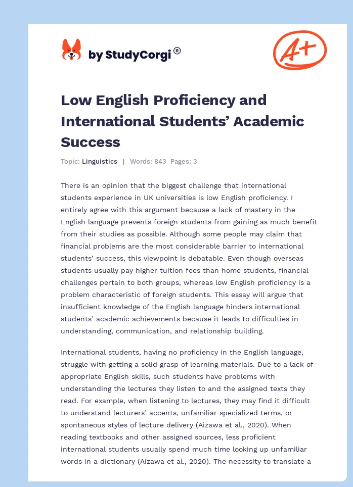 Low English Proficiency and International Students’ Academic Success. Page 1