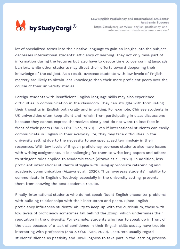 Low English Proficiency and International Students’ Academic Success. Page 2