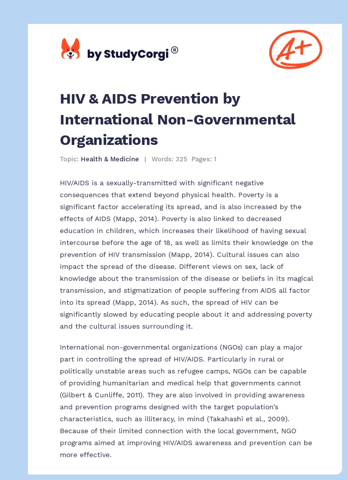 HIV & AIDS Prevention by International Non-Governmental Organizations. Page 1