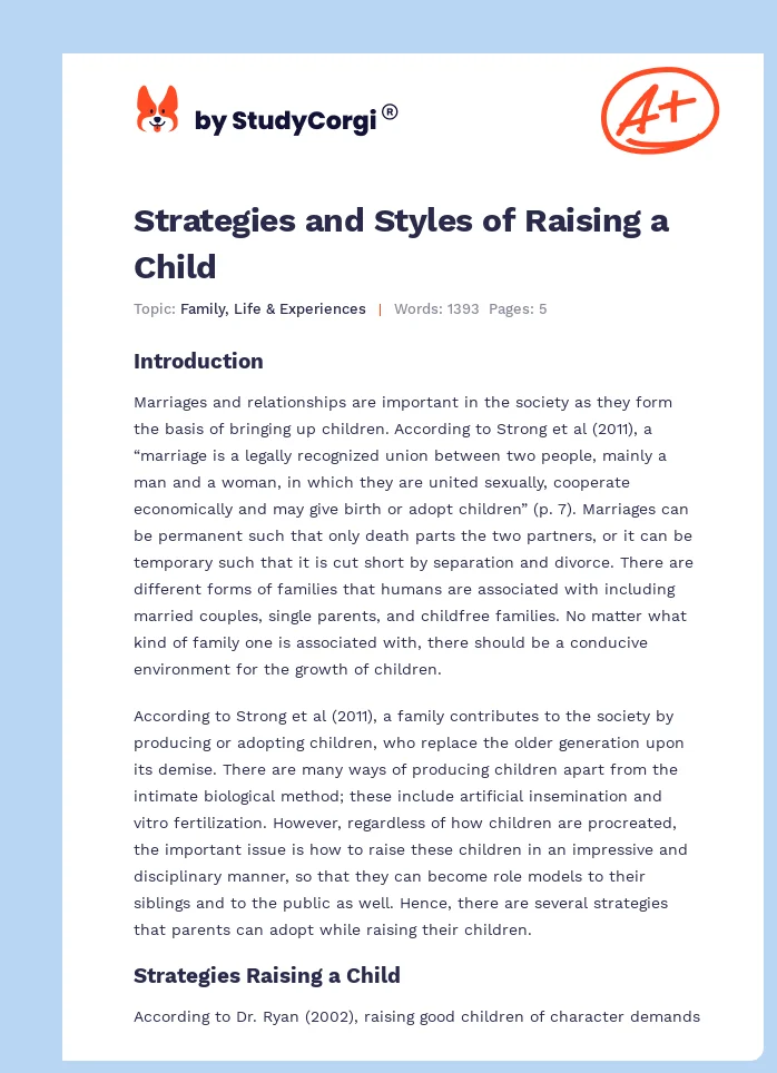 Strategies and Styles of Raising a Child. Page 1