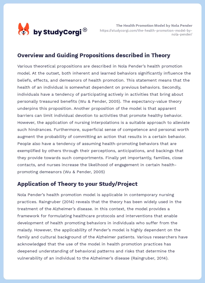 The Health Promotion Model by Nola Pender. Page 2