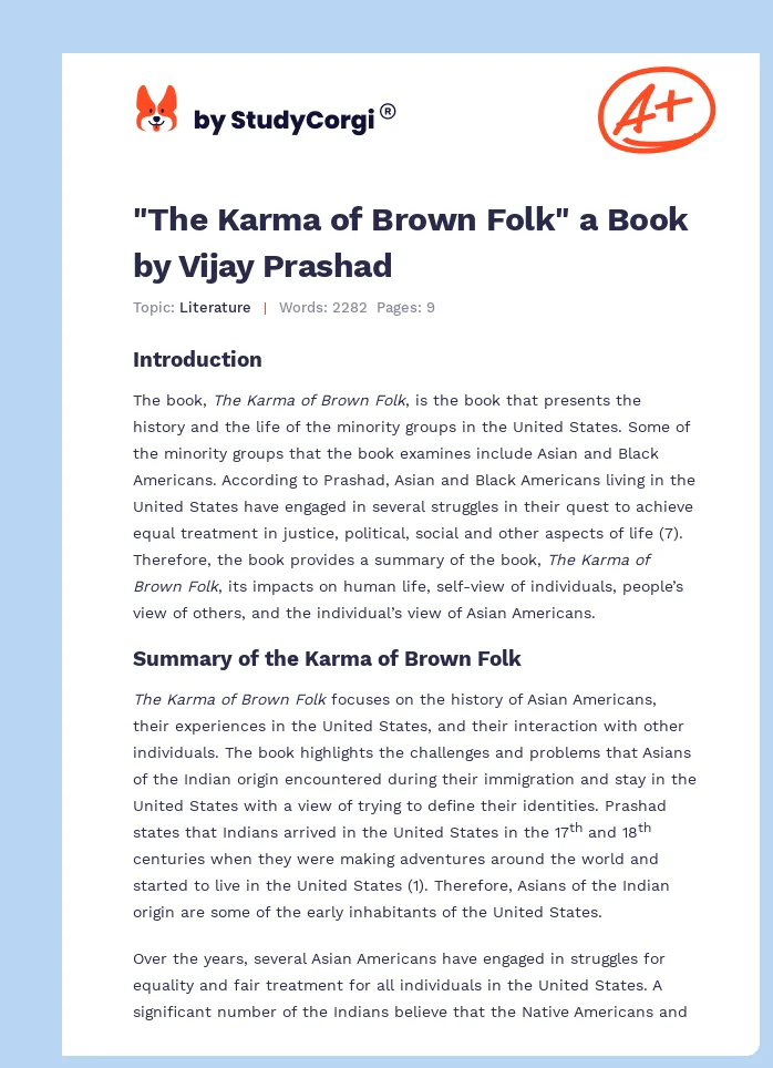 "The Karma of Brown Folk" a Book by Vijay Prashad. Page 1