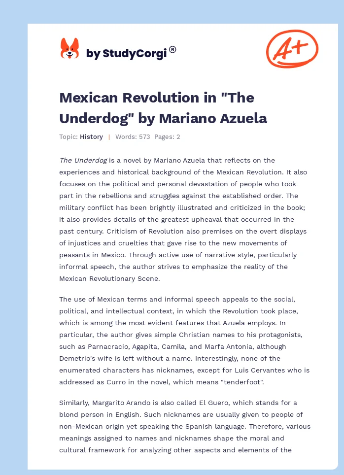Mexican Revolution in "The Underdog" by Mariano Azuela. Page 1