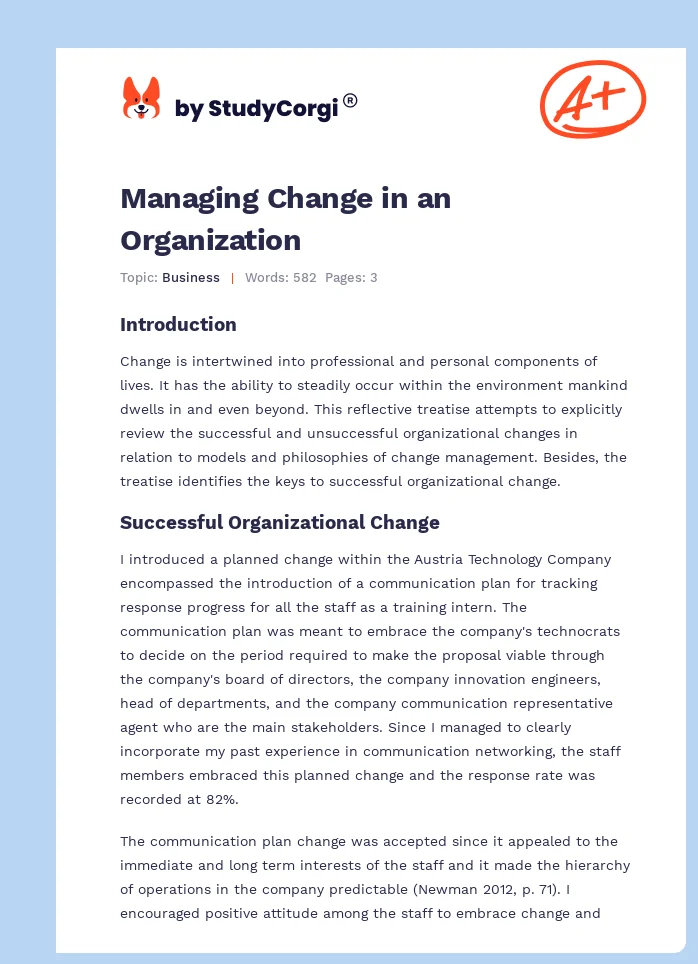 Managing Change in an Organization. Page 1