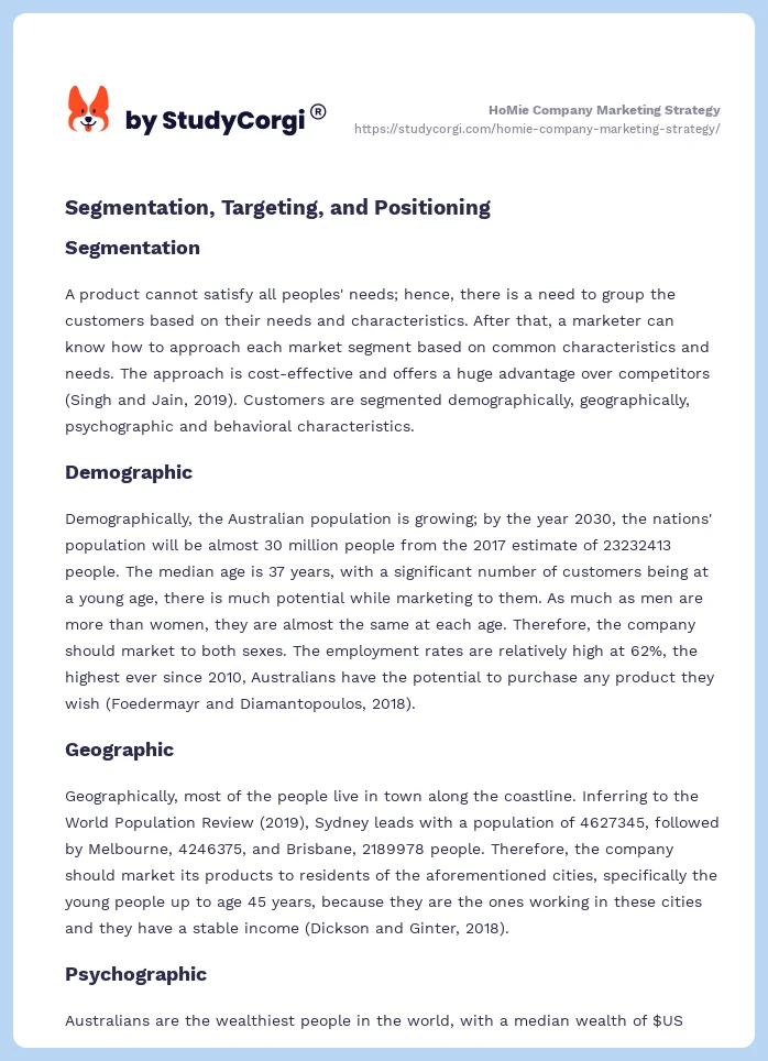 HoMie Company Marketing Strategy. Page 2