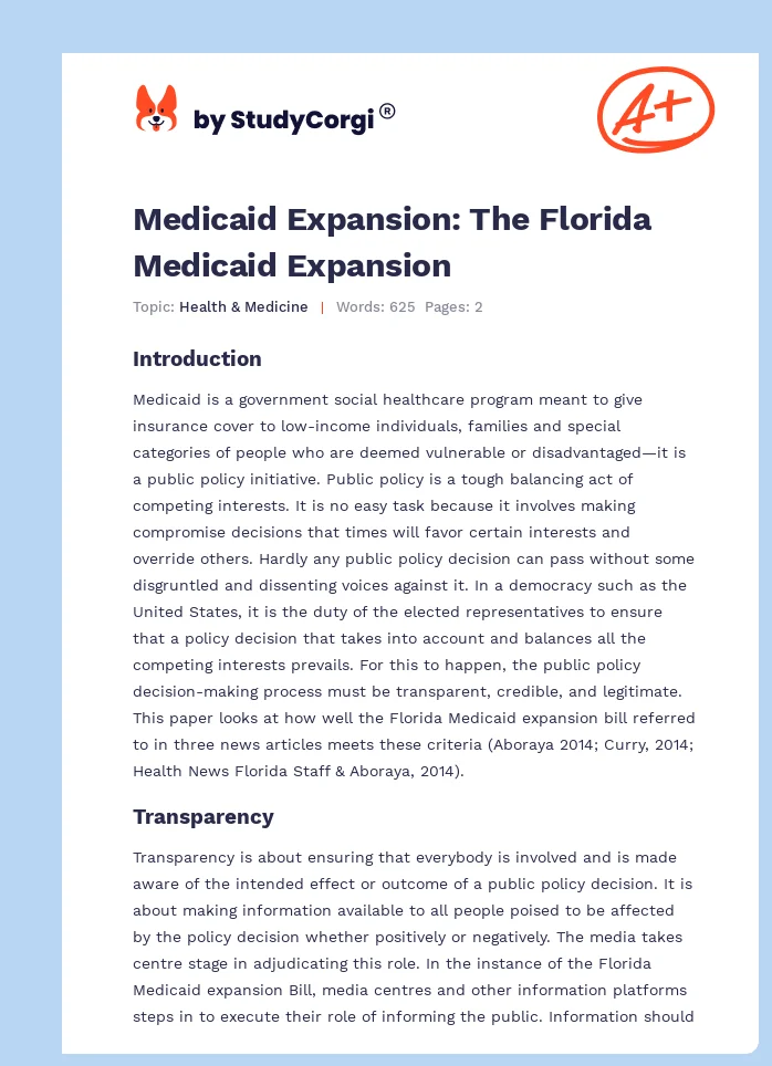 Medicaid Expansion: The Florida Medicaid Expansion. Page 1