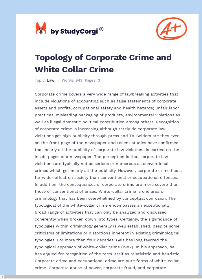 Topology of Corporate Crime and White Collar Crime. Page 1