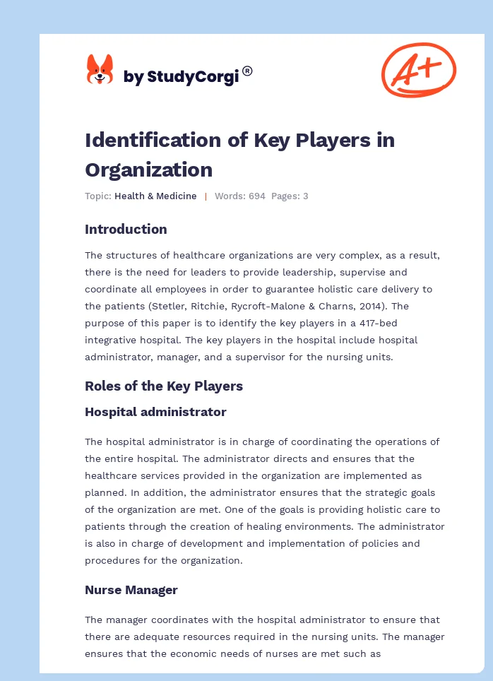 Identification of Key Players in Organization. Page 1