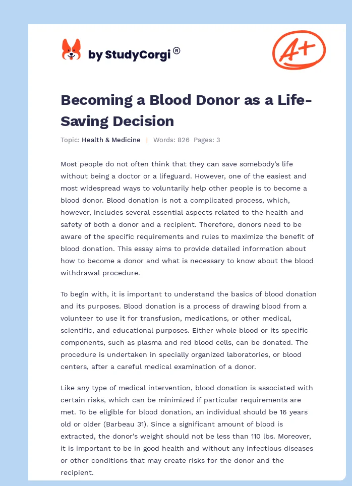Becoming a Blood Donor as a Life-Saving Decision. Page 1
