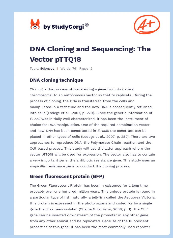DNA Cloning and Sequencing: The Vector pTTQ18. Page 1