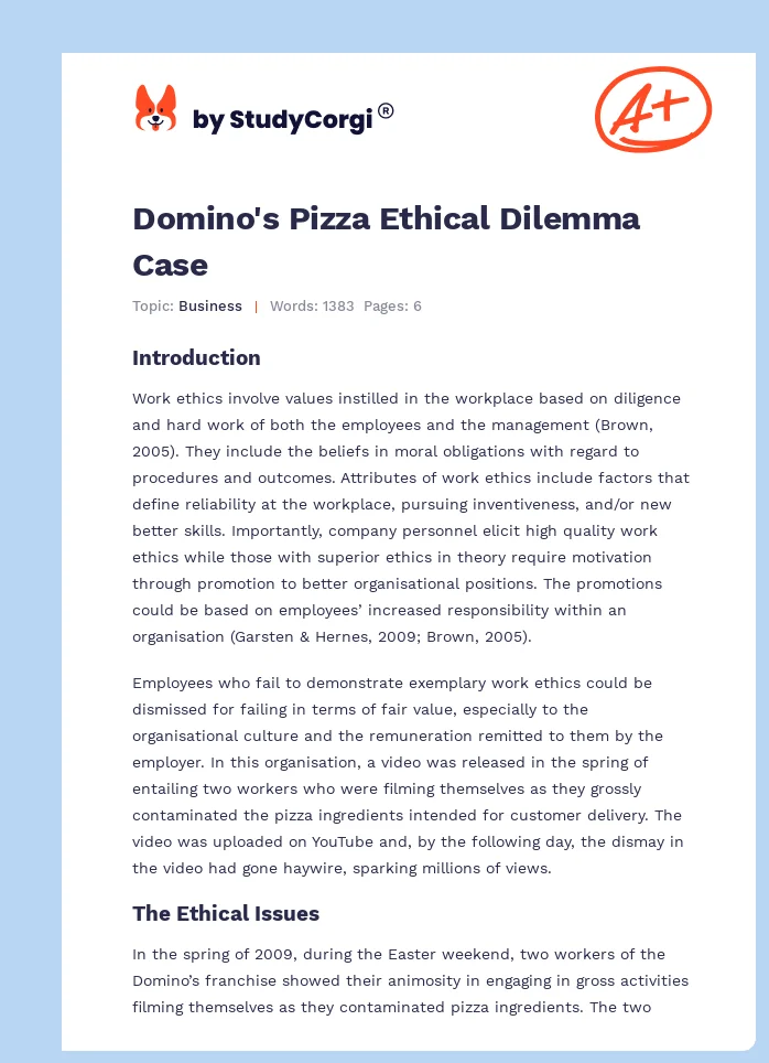 Domino's Pizza Ethical Dilemma Case. Page 1