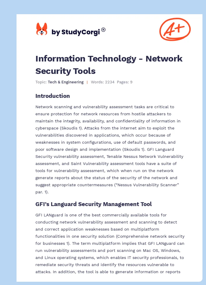 Information Technology - Network Security Tools | Free Essay Example