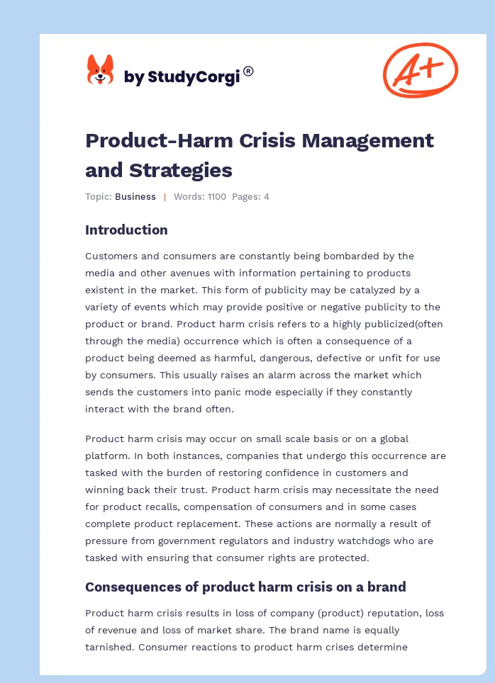 Product-Harm Crisis Management and Strategies. Page 1
