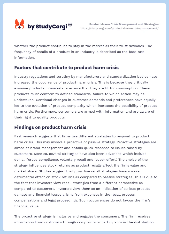 Product-Harm Crisis Management and Strategies. Page 2