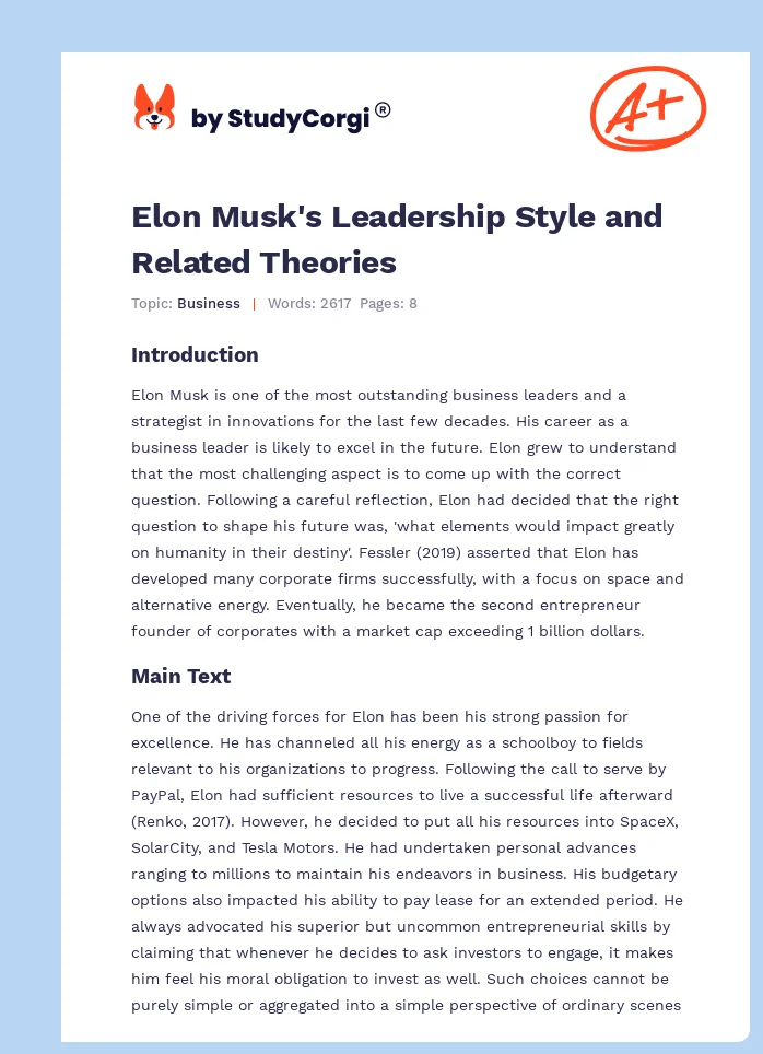 Elon Musk's Leadership Style and Related Theories. Page 1
