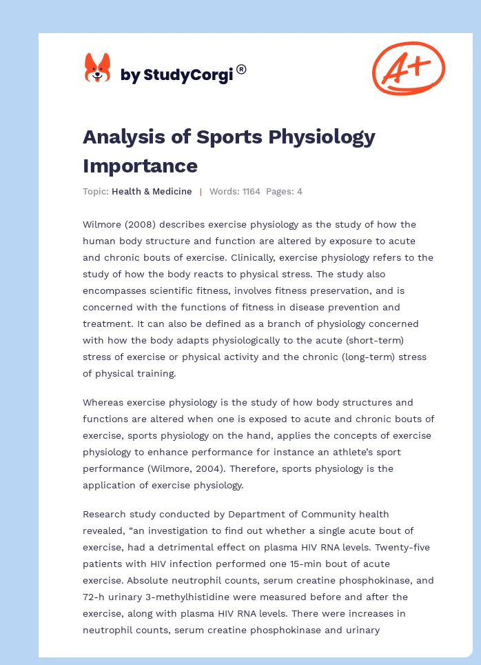 Analysis of Sports Physiology Importance. Page 1