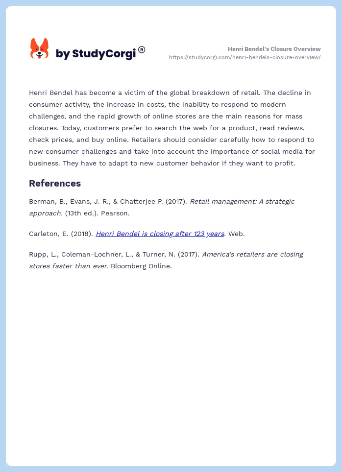Henri Bendel's Closure Overview. Page 2