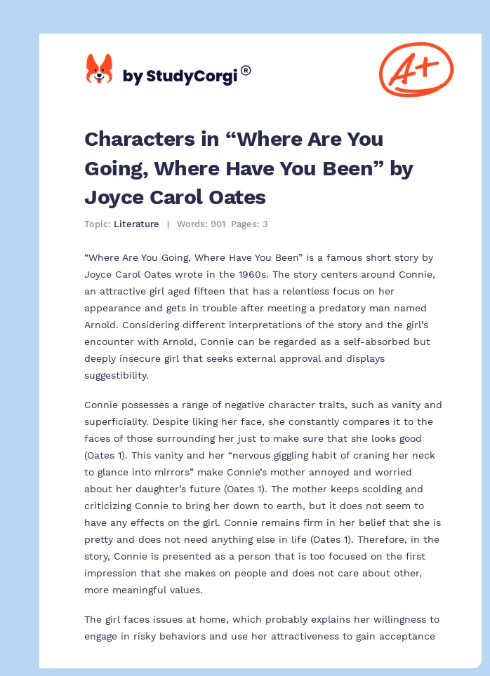 Characters in “Where Are You Going, Where Have You Been” by Joyce Carol Oates. Page 1