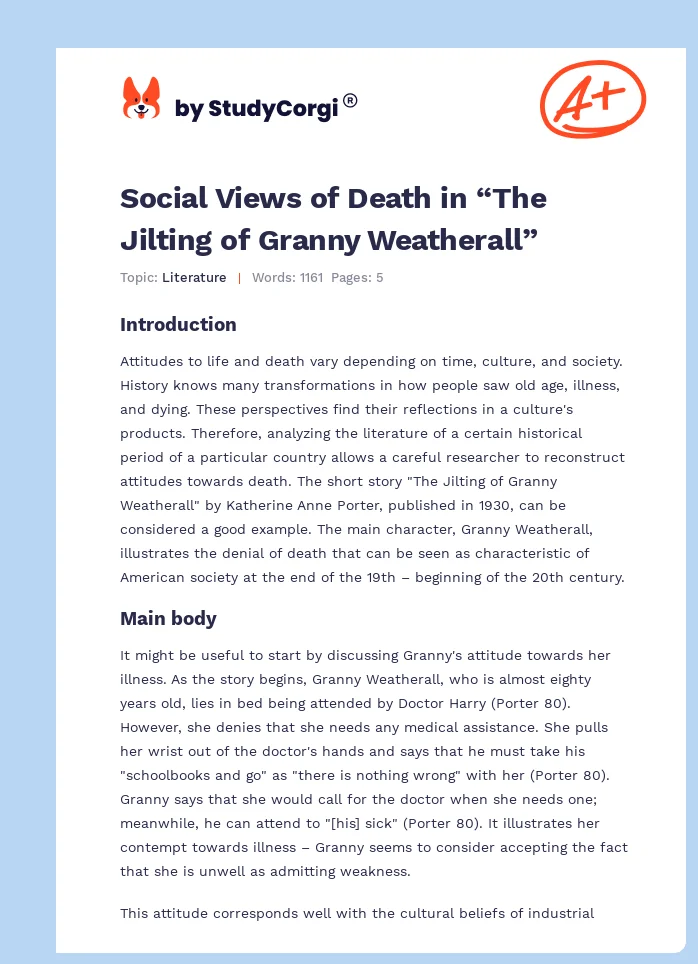 Social Views of Death in “The Jilting of Granny Weatherall”. Page 1