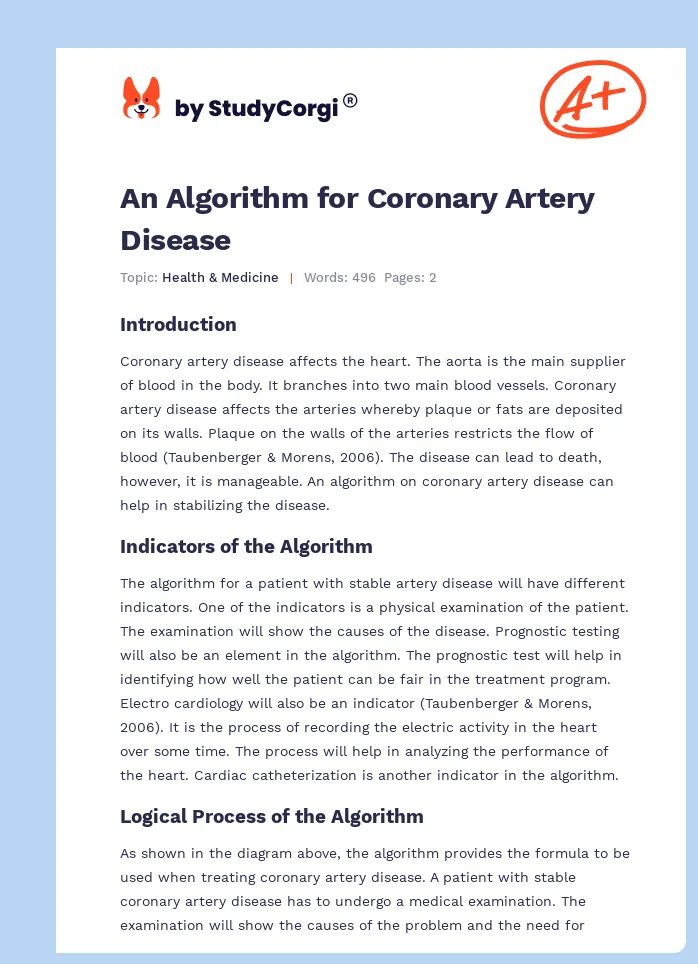 An Algorithm for Coronary Artery Disease. Page 1
