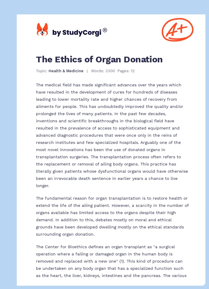 The Ethics of Organ Donation. Page 1