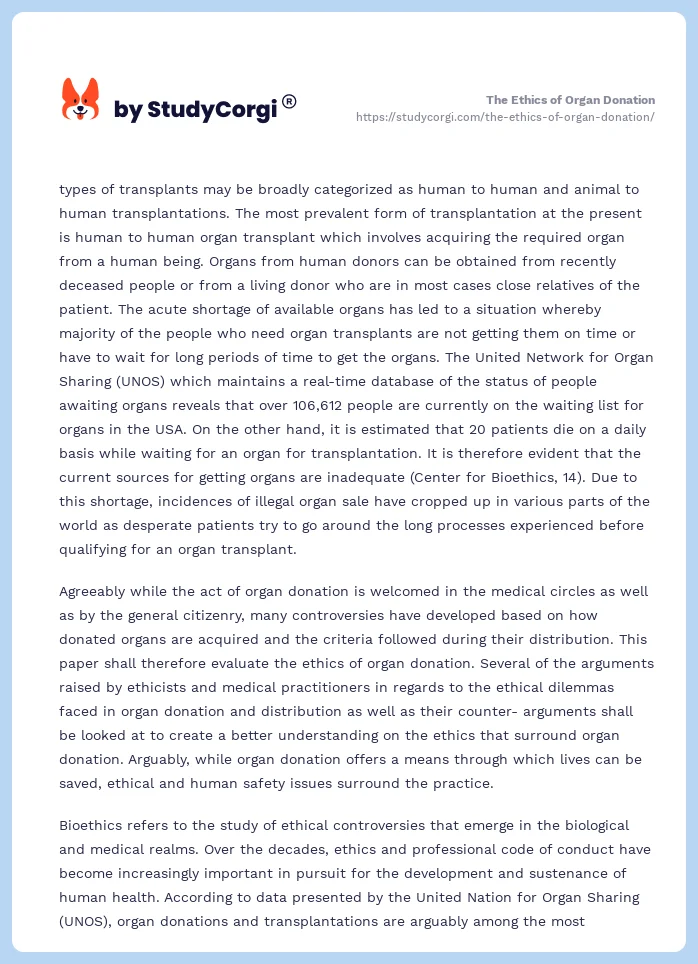 The Ethics of Organ Donation. Page 2