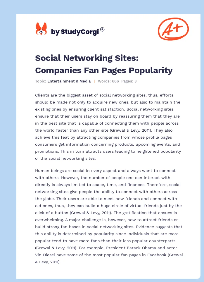 Social Networking Sites: Companies Fan Pages Popularity. Page 1