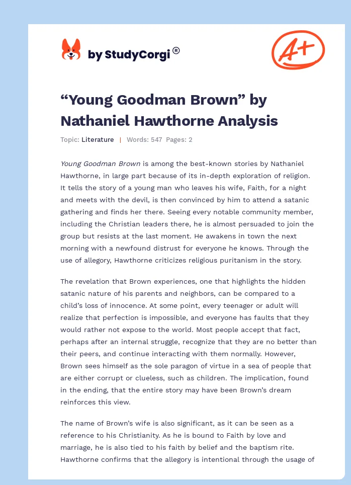 “Young Goodman Brown” by Nathaniel Hawthorne Analysis. Page 1