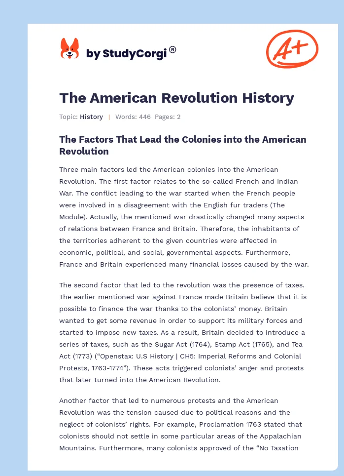 The American Revolution History. Page 1