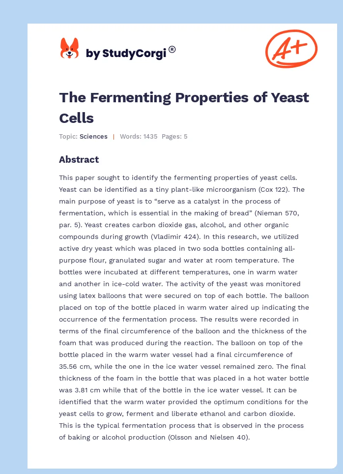 The Fermenting Properties of Yeast Cells. Page 1