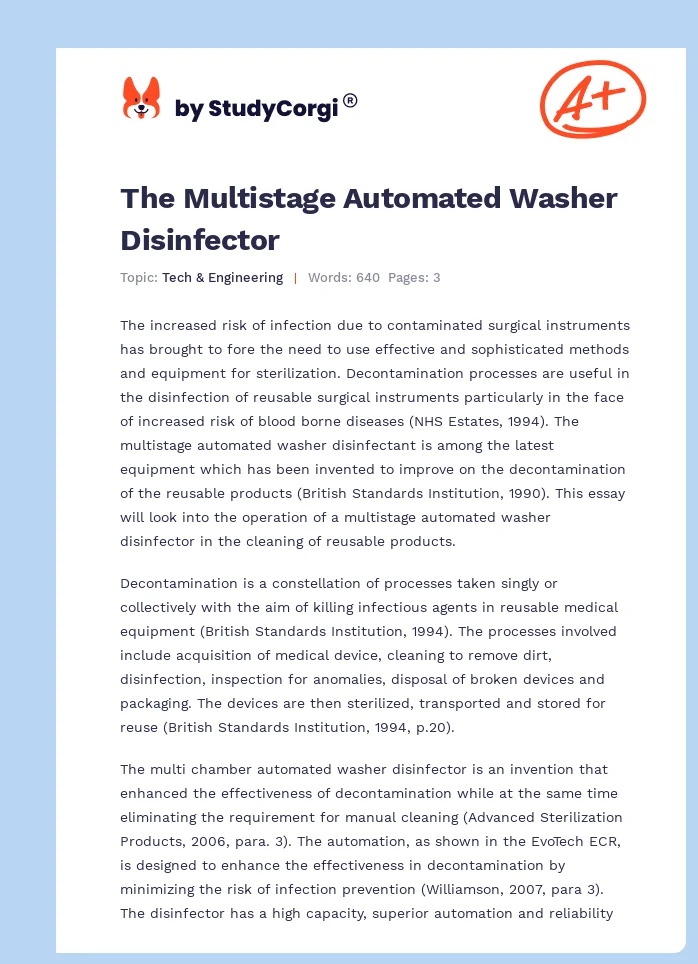 The Multistage Automated Washer Disinfector. Page 1