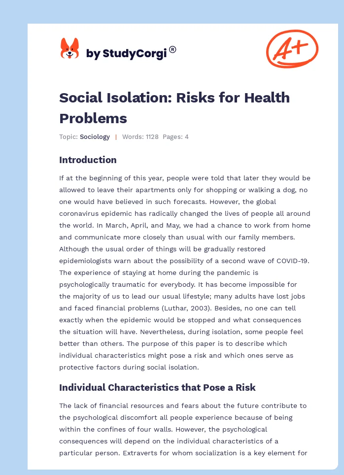 Social Isolation: Risks for Health Problems. Page 1