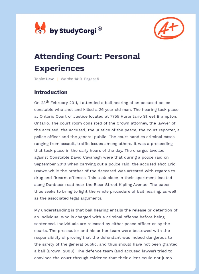 Attending Court: Personal Experiences. Page 1