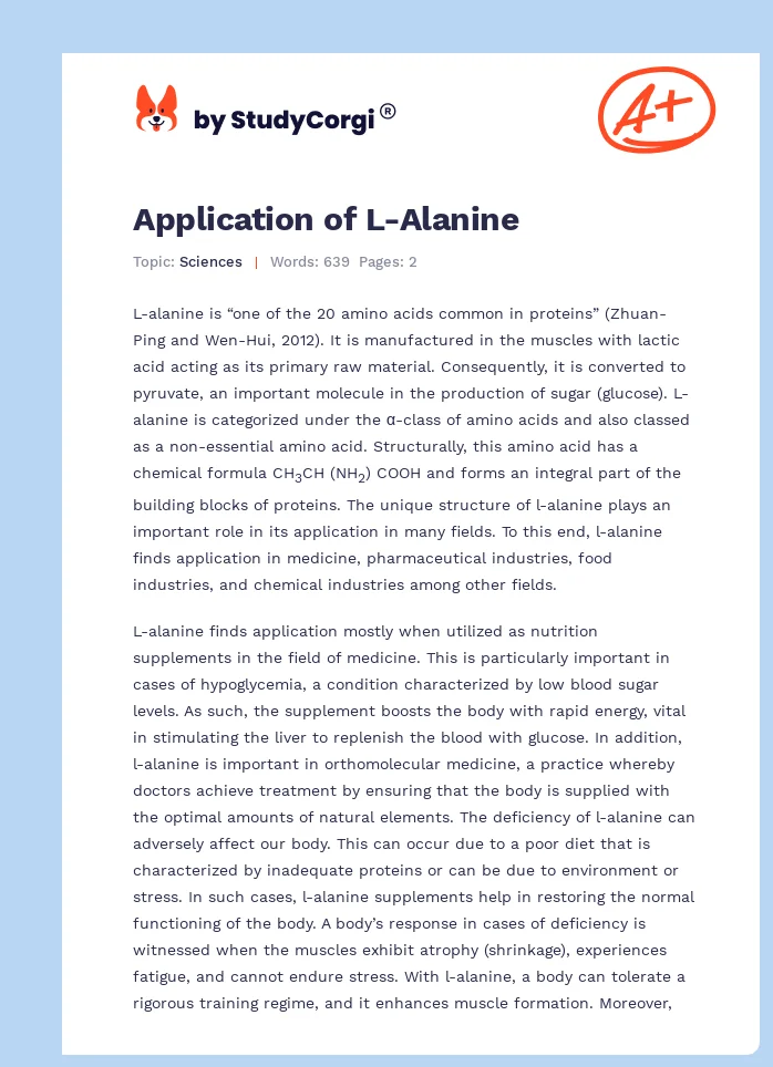 Application of L-Alanine. Page 1