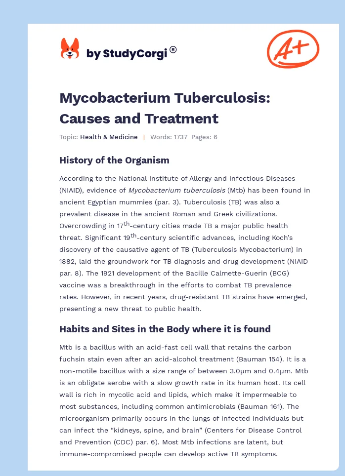 Mycobacterium Tuberculosis: Causes and Treatment. Page 1