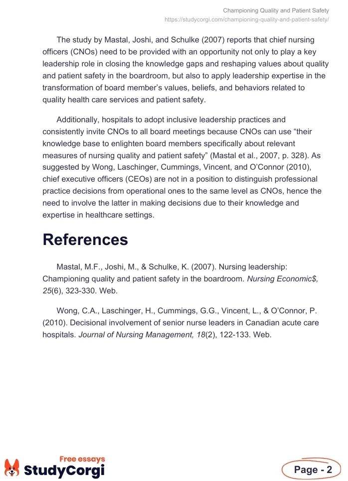 Championing Quality and Patient Safety. Page 2