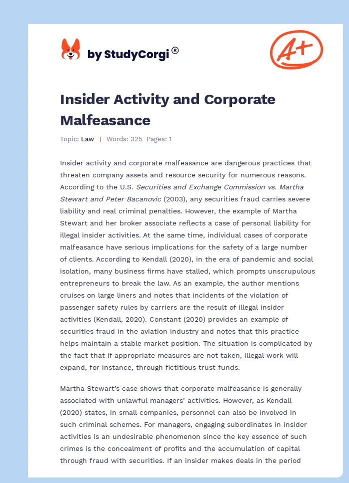 Insider Activity and Corporate Malfeasance. Page 1