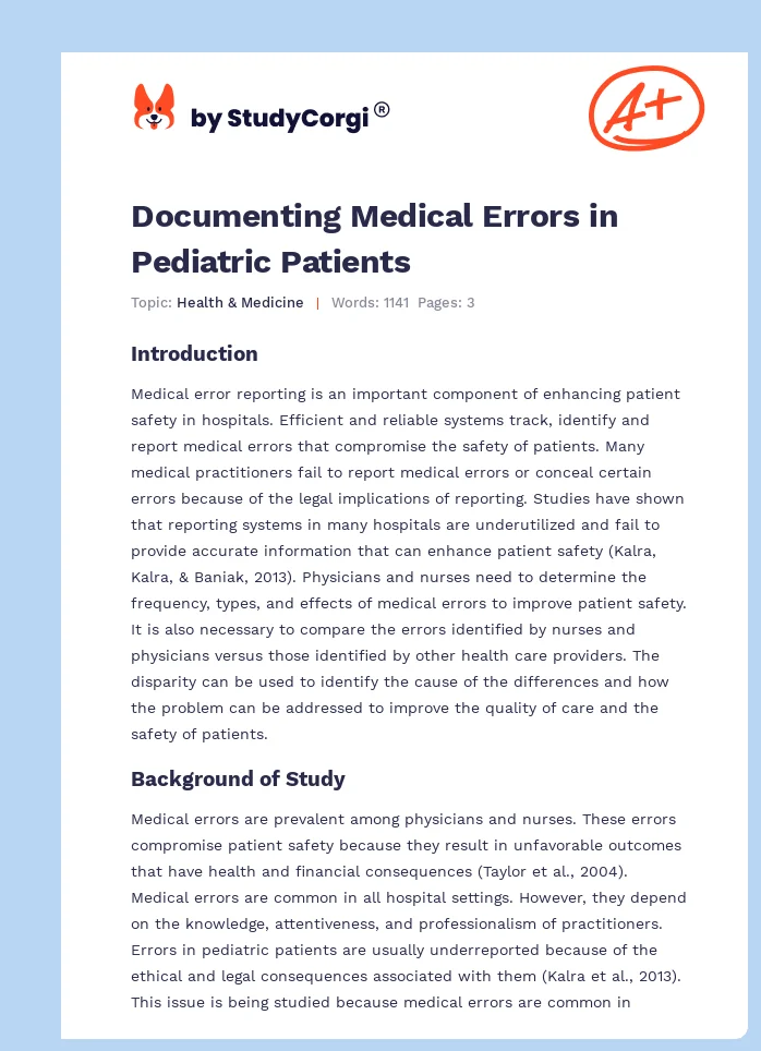 Documenting Medical Errors in Pediatric Patients. Page 1