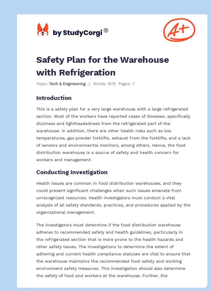 Safety Plan for the Warehouse with Refrigeration. Page 1