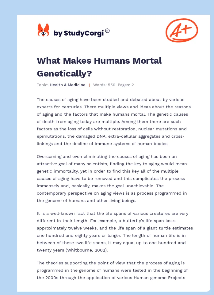 What Makes Humans Mortal Genetically?. Page 1