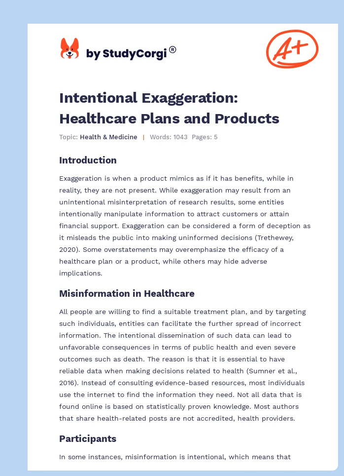 Intentional Exaggeration: Healthcare Plans and Products. Page 1